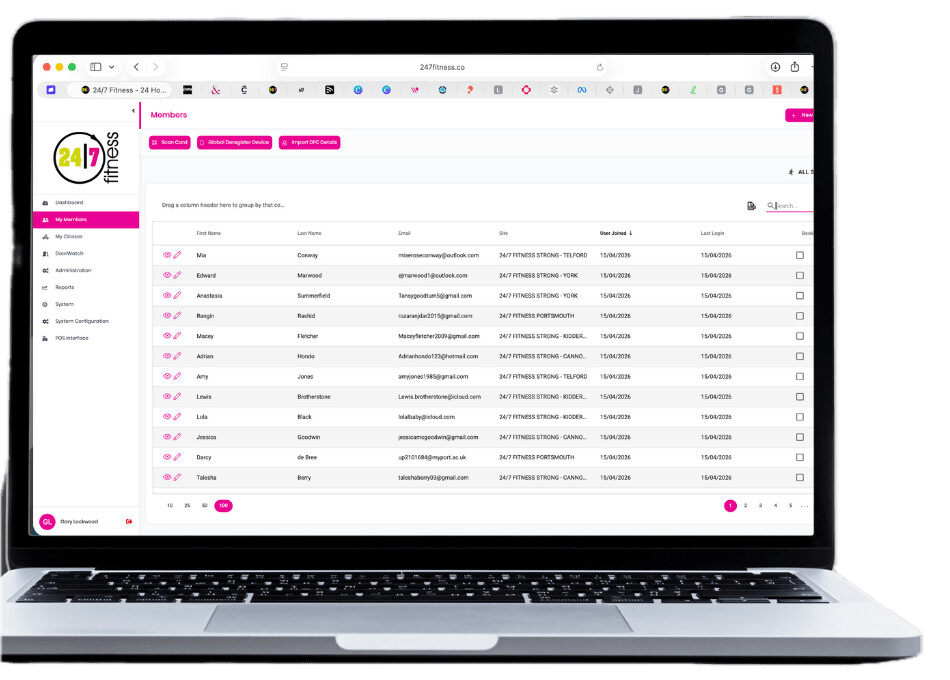 GYM X CRM member list and search screen