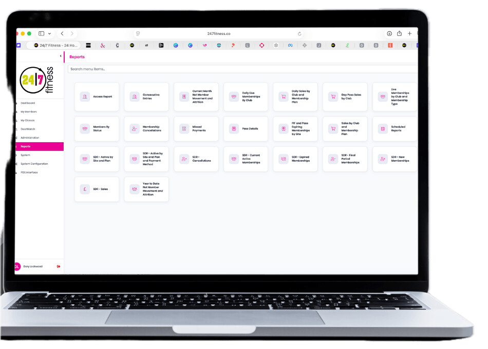 GYM X reporting dashboard with pre-built report library